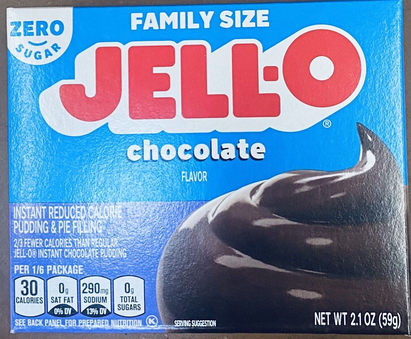 Jello FAMILY SIZE Chocolate ZERO SUGAR Instant Pudding & Pie Filling