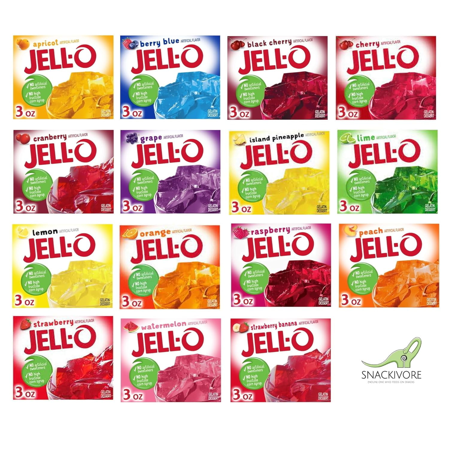 Jello Gelatin Variety Pack, 15 Flavors, 3oz per Flavor Jello Mix by