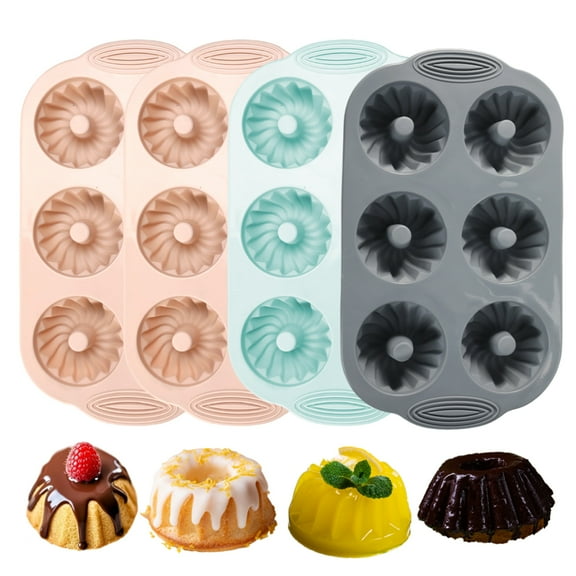 Jello Molds 4pcs Silicone Fluted Tube Cake Pans, 6 Cavity Heritage Bundtlette Cake Silicone Mold