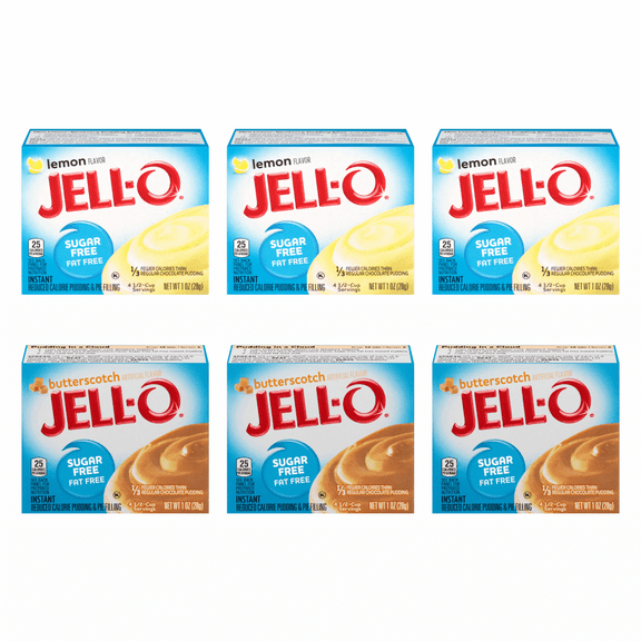 Jello-O Sugar Free  Instant Pudding Mix - 6 Box Variety pack - Low Calorie and 2 Classic Flavors - The Hungry Gorilla - Gluten Free