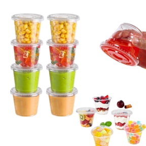 Jello Shot Cups,5.5 oz Clear Plastic Cups With Flat Lids No Hole,Set of 50 Salad Dressing Boxes,Small Mini Containers for Condiments,Pudding