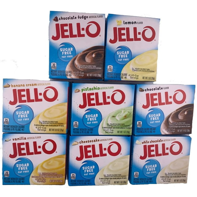 Jello Sugar Free Pudding Mix Variety Pack, Includes 8 Flavors of Instant Pudding by Snackivore