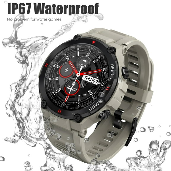 Jelloo K27 Smart Watch for Men IP67 Waterproof Outdoor Sports Watch Fitness Tracker Watch Pedometer Full Touch Fitness Watch for Android iOS, 1pc, Gray