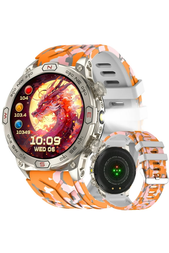 KC86 Smart Watch for Men with LED Flashlight Compass Barometer, 10M Waterproof 1.43'' AMOLED Smartwatch with Fitness Tracker for iOS Android, 1pc