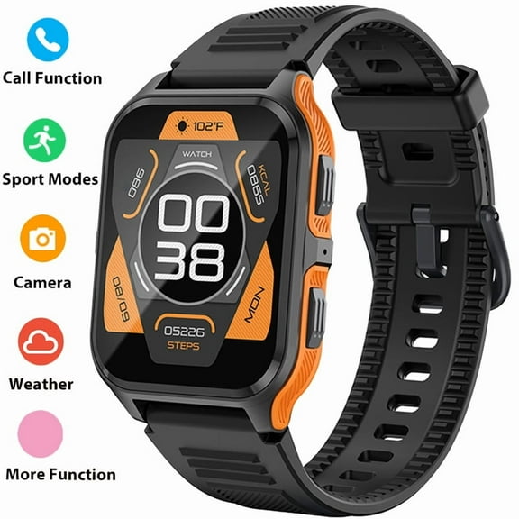 Jelloo P73 1.83'' Large Screen 3ATM Waterproof Rugged Smart Watches for Men, Outdoor Fitness Tracker Pedometer Smartwatch for iOS Android, 1pc, Orange