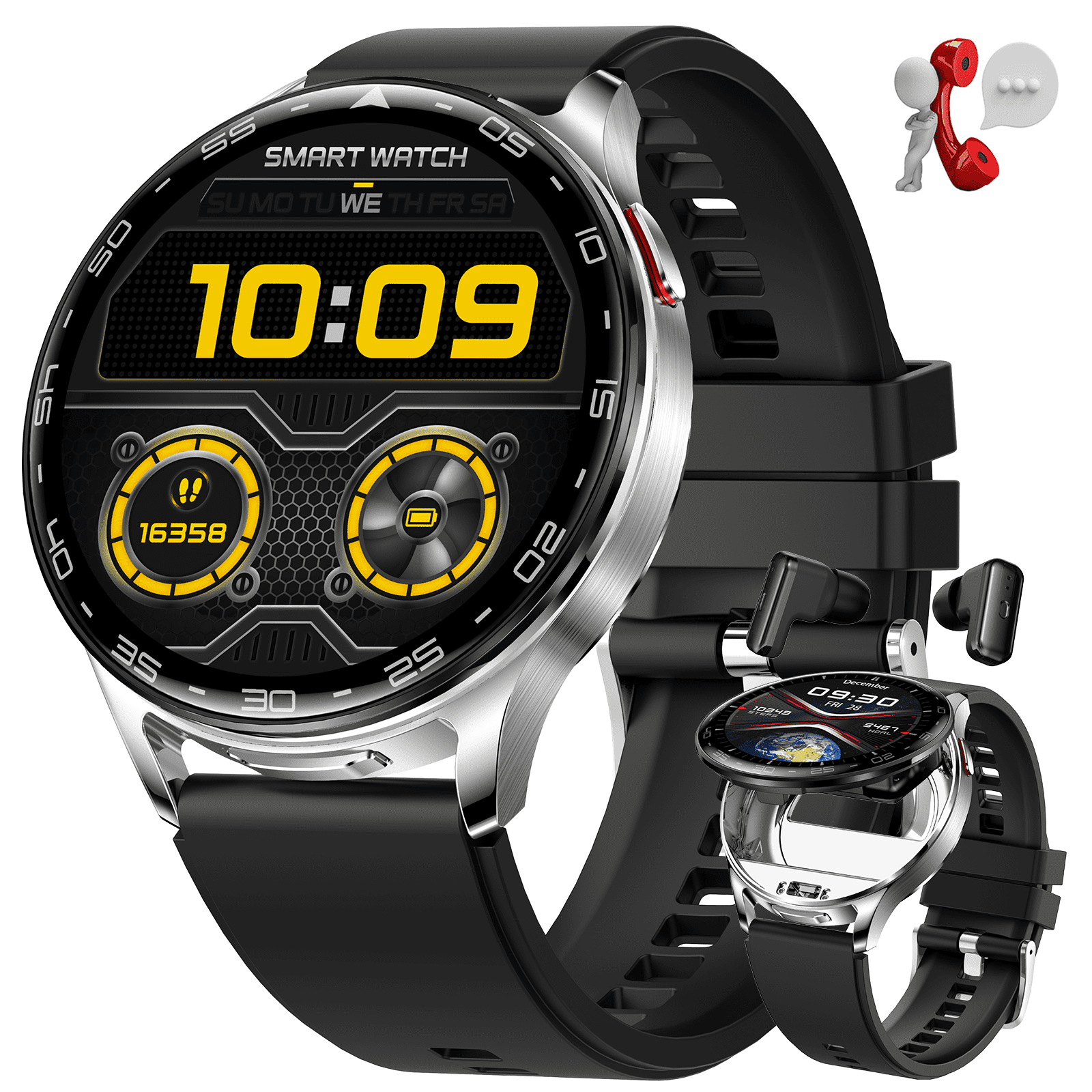 Jelloo Smart Watches for Men Women, with Earbuds Bluetooth Call 1.39" HD Screen Outdoor Sport Smartwatch, 100+ Sport Modes Fitness Tracker, for iPhone Android