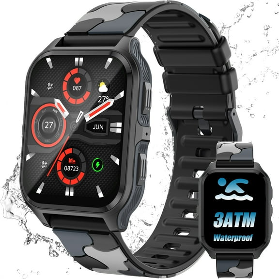 Jelloo Smart Watches for Men, 3ATM Waterproof Rugged Smartwatch, 1.83'' Outdoor Fitness Tracker Watch with Sleep Monitor/Pedometer, for iOS Android