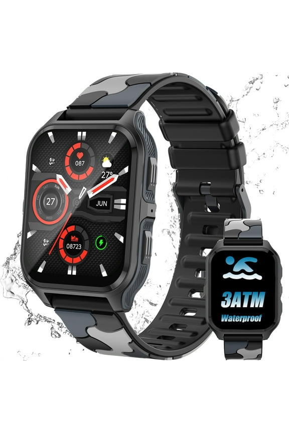 Smart Watches for Men, 3ATM Waterproof Rugged Smartwatch, 1.83'' Outdoor Fitness Tracker Watch with Sleep Monitor/Pedometer, for iOS Android