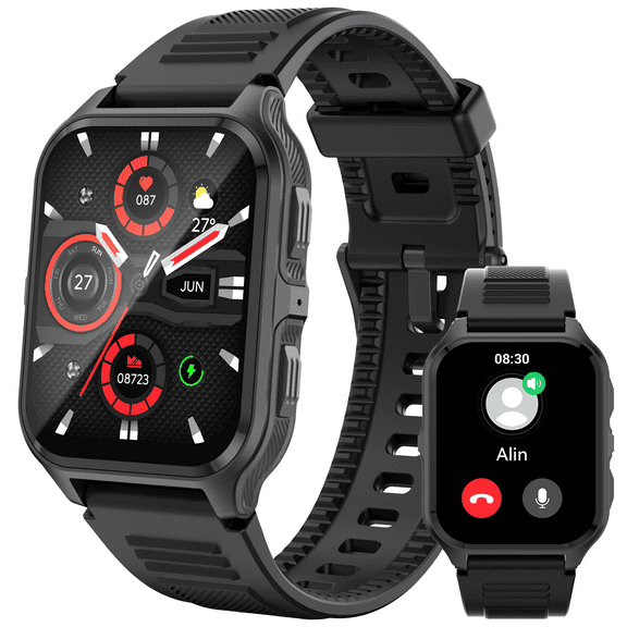 Jelloo Smartwatches for Men, 1.83'' HD 100+ Sport Modes Outdoor Fitness Tracker, 3ATM Waterproof Rugged Smartwatch,, for iPhone Android