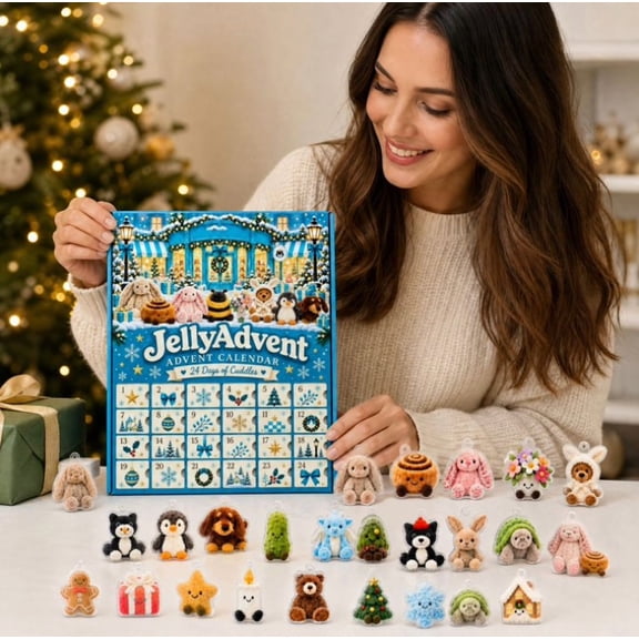 Jelly Animals Advent Calendar 2026, Holiday Countdown Blind Box with 24 Hanging Acrylic Charms for Tree and Bag