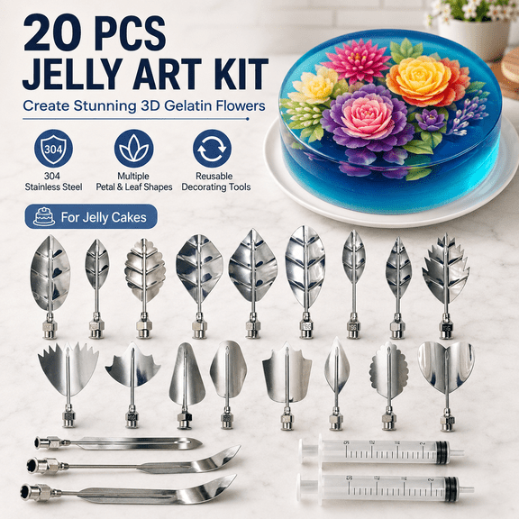 Jelly Art Kit 20 Pcs 3D Gelatin Art Tools Stainless Steel Gelatin Jelly Art Tools 3D Gelatine Tool Set for Jelly Cakes