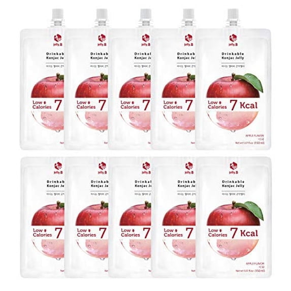Jelly.B Drinkable Konjac Jelly (10 Packs of 150ml) - Healthy and Natural Weight Loss Diet Supplement Foods, 0 Gram Sugar, Low Calorie, Only 6 kcal Each Packets, (Apple)