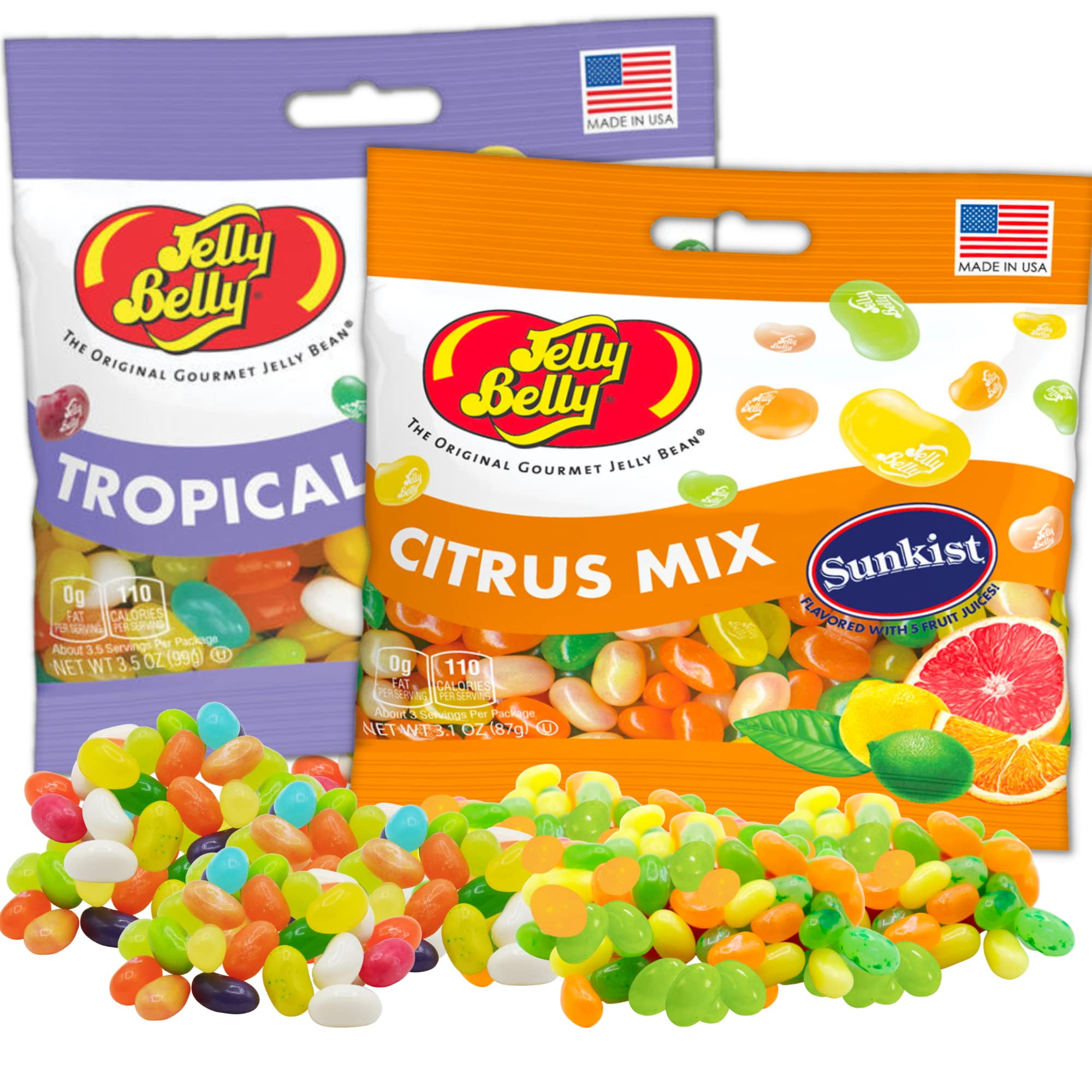 Jelly Bean Tropical and Sunkist Chewy Candy, Real Fruit Juice Citrus