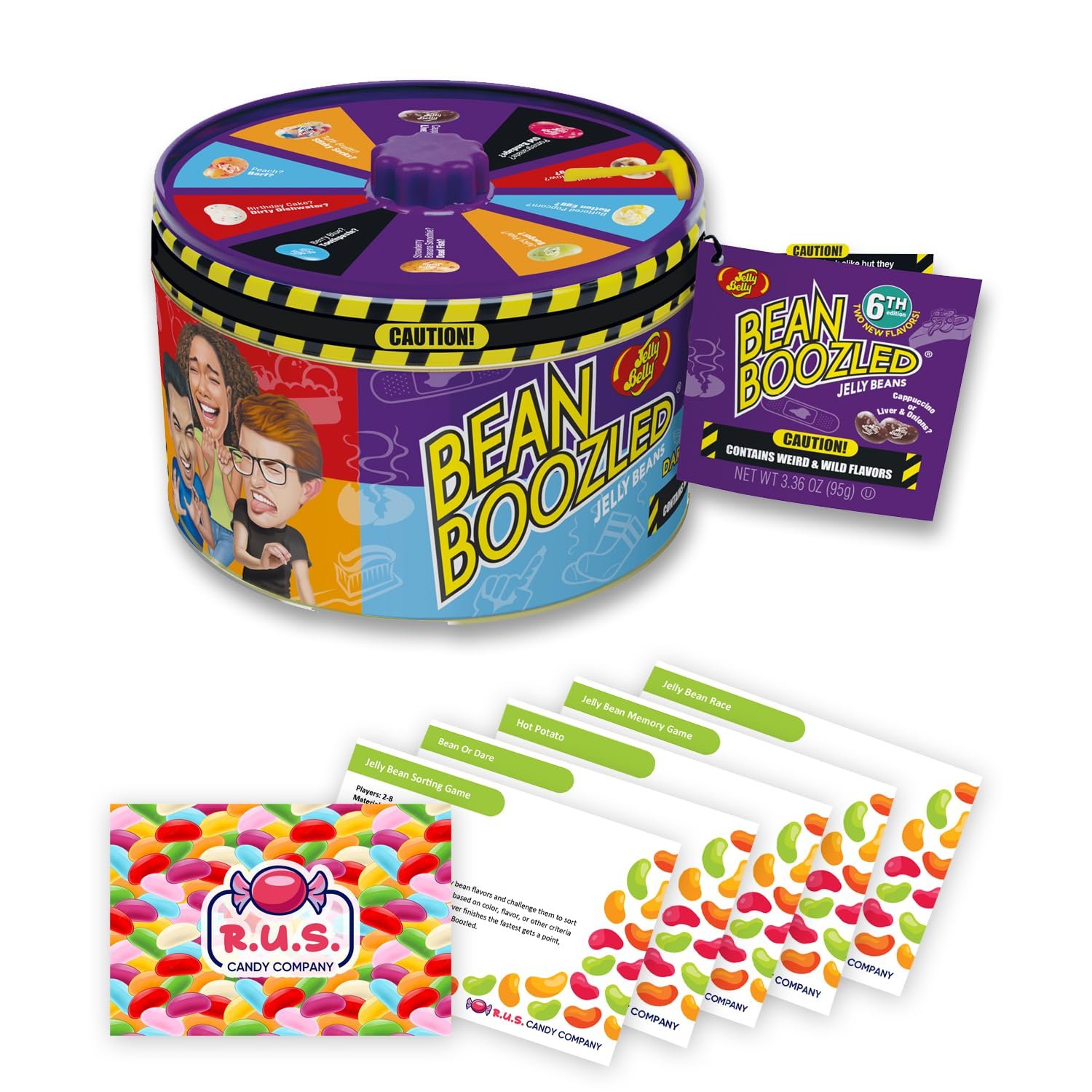 Jelly Belly Bean Boozled Candy Spinner Tin NEW EDITION + 5 R.U.S. Jelly  Bean Candy Cards For Teens - Walmart.com