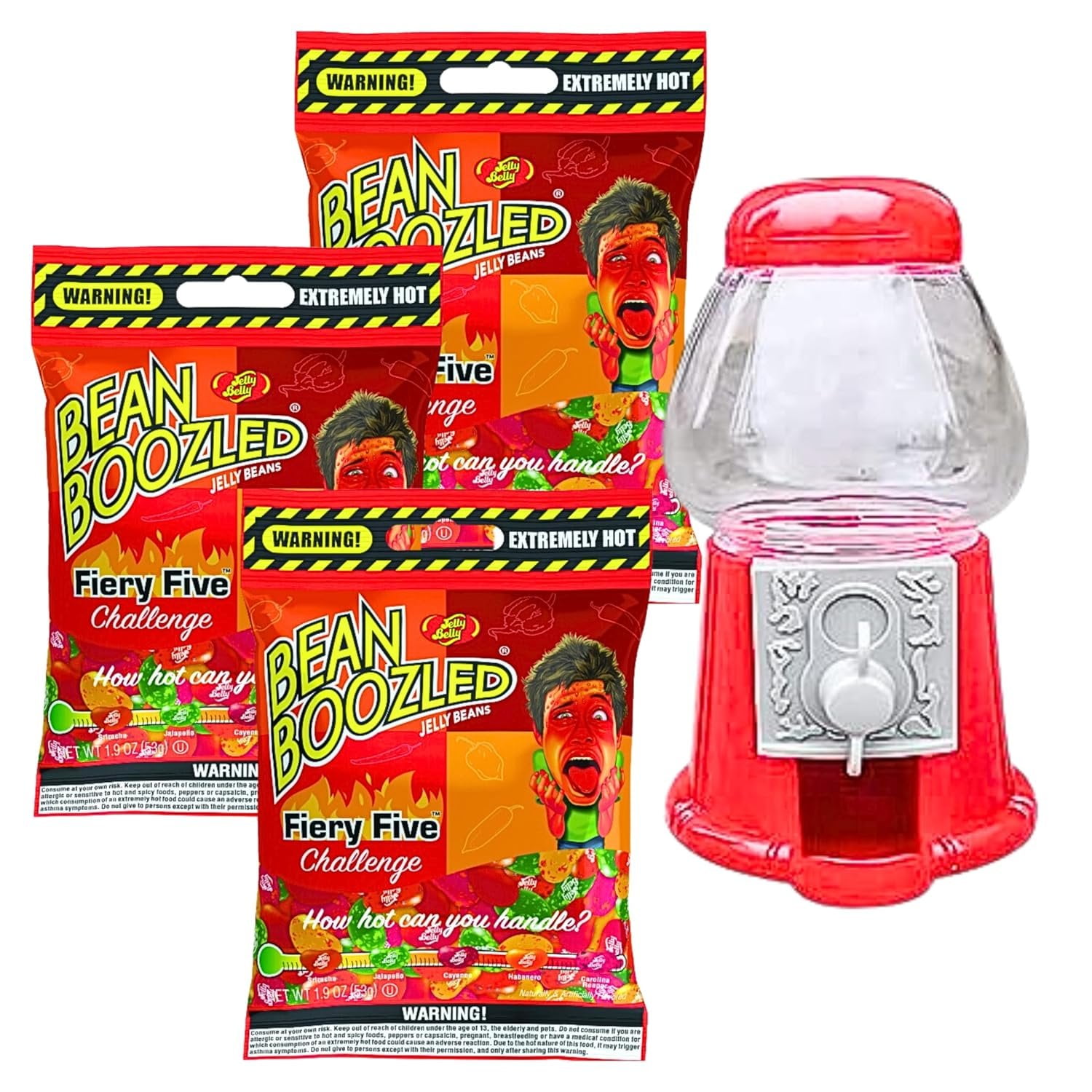 Jelly Belly Bean Boozled Fiery Five 3 pack and Mini Candy Dispenser