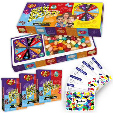Jelly Belly Bean Boozled Game 6th Edition + 3 Beanboozled Refills + 5 Gaudum Jelly Beans Game Cards and Gift Box | Adult Version
