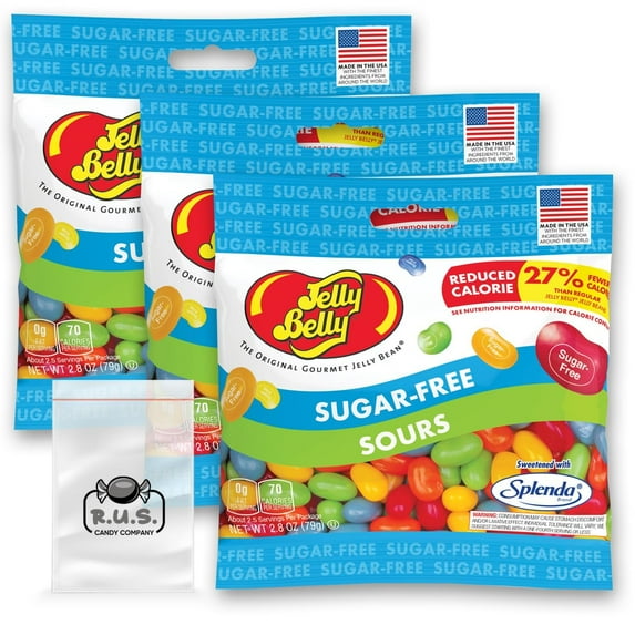 Jelly Belly Jelly Bean Sour Flavor Jelly Belly sugar-free beans, Low-carb Jelly Belly, Diabetic-friendly Jelly Belly, 2.8 oz Bag with R.U.S. Candy Pocket Size Travel Bag Pack of 3
