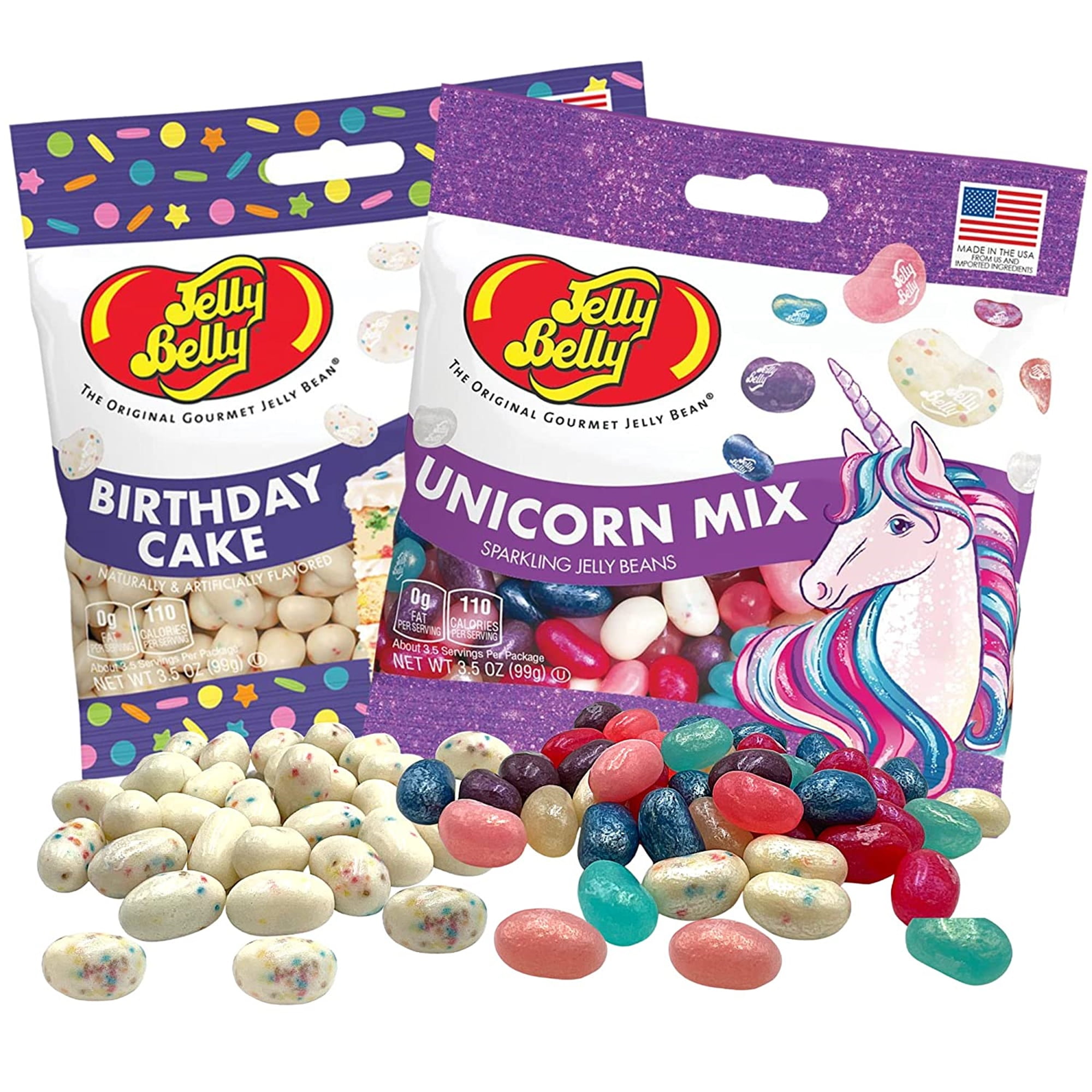 Jelly Belly Birthday Cake and Unicorn Mix Jelly Beans, Birthday Party Candy, Pack of 2, 3.5 Ounces per Bag