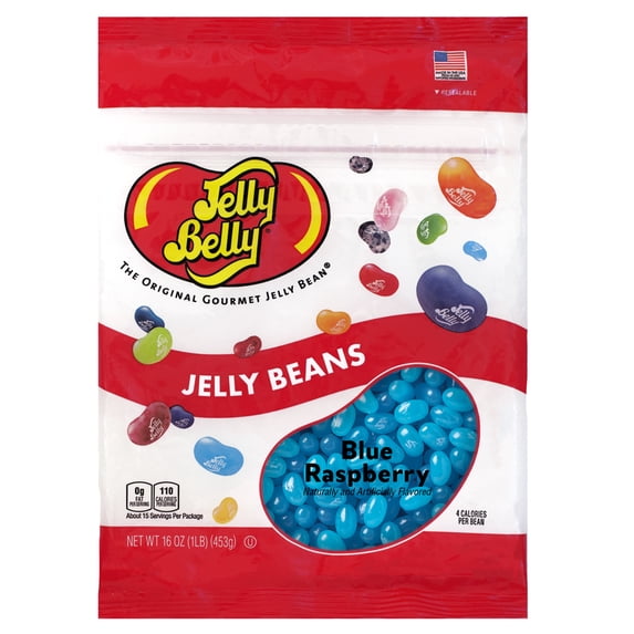 Jelly Belly Blue Raspberry Jelly Beans - 1 Pound (16 Ounces), Blue Raspberry Candy, Resealable Bag