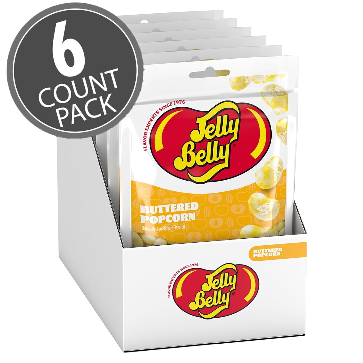 Jelly Belly Buttered Popcorn - 8 oz Pouch Bag, 6-Count Case - Genuine, Official, Straight from the Source