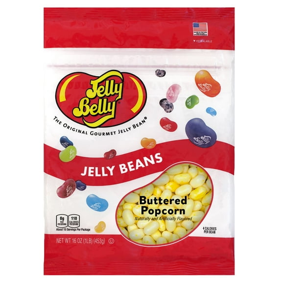 Jelly Belly Buttered Popcorn Jelly Beans - 1 Pound (16 Ounces) Resealable Bag - Straight from the Source