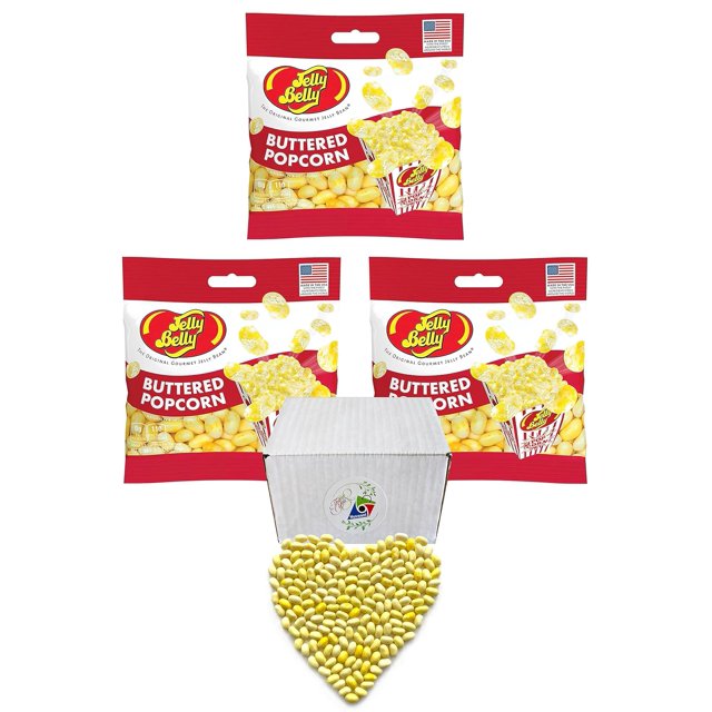 Jelly Belly Buttered Popcorn Jelly Beans 3.5Oz Popcorn Bags, Pack of 3