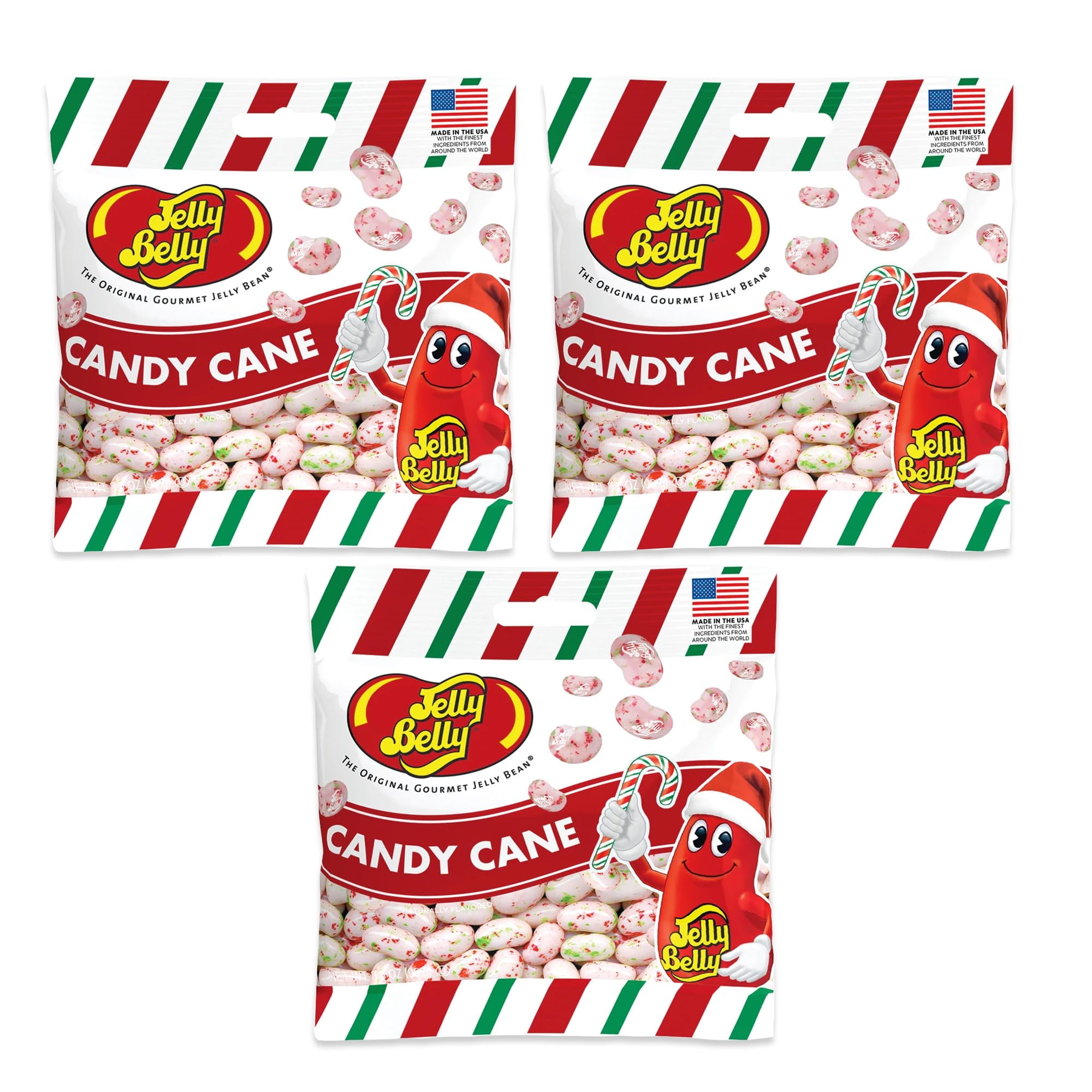 Jelly Belly Candy Cane Mix, Pack of 3 x 3.5oz Bags of Christmas Jelly
