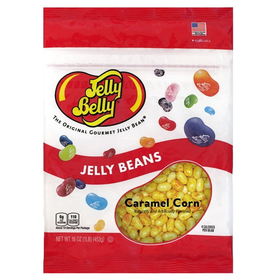 Jelly Belly Caramel Corn Jelly Beans - 1 Pound (16 Ounces), Caramel Popcorn Candy, Resealable Bag