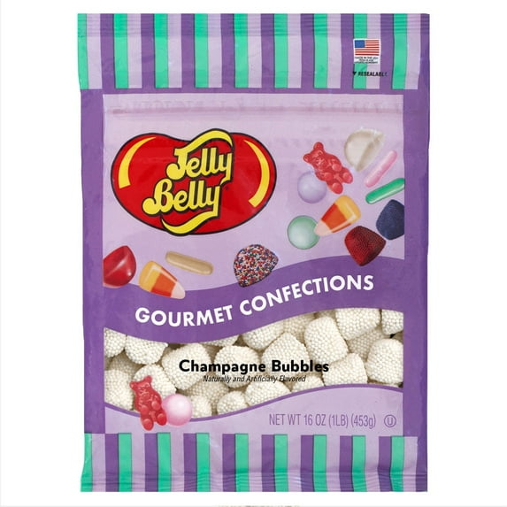 Jelly Belly Champagne Bubbles - 1 Pound (16 Ounces), Alcohol-Free Jell Candy, Resealable Bag