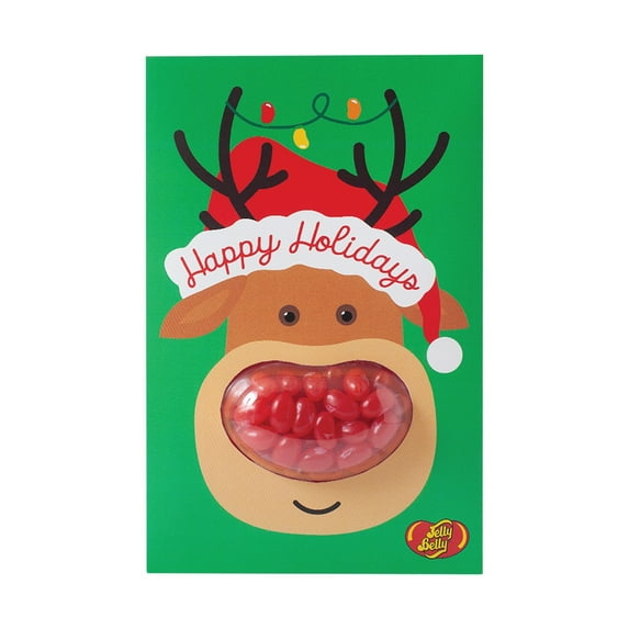 Jelly Belly Christmas Rudolph Greeting Card filled with 1 oz Very Cherry Jelly Beans