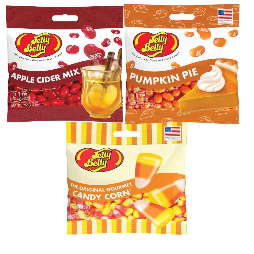 Jelly Belly Fall Flavors Jelly Bean 3 Pack Bundle Pumpkin Pie, Candy Corn, Apple Cider Mix