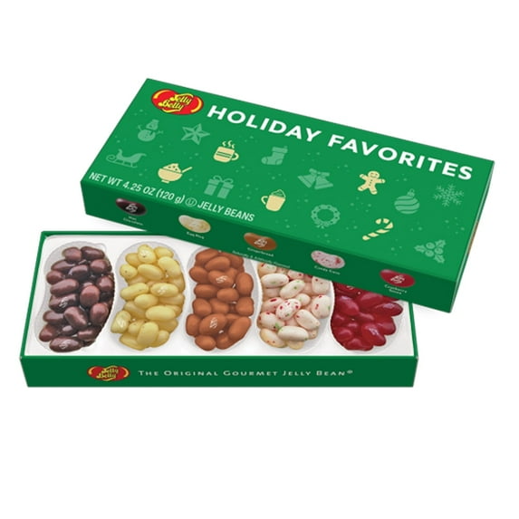 Jelly Belly Holiday Favorites Five Flavor Gift Box - 4.25 Ounces of Jelly Beans in 5 Christmas Flavors