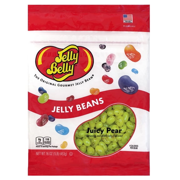 Jelly Belly Juicy Pear Jelly Beans - 1 Pound (16 Ounces), Fresh Pear Flavor Candy, Resealable Bag
