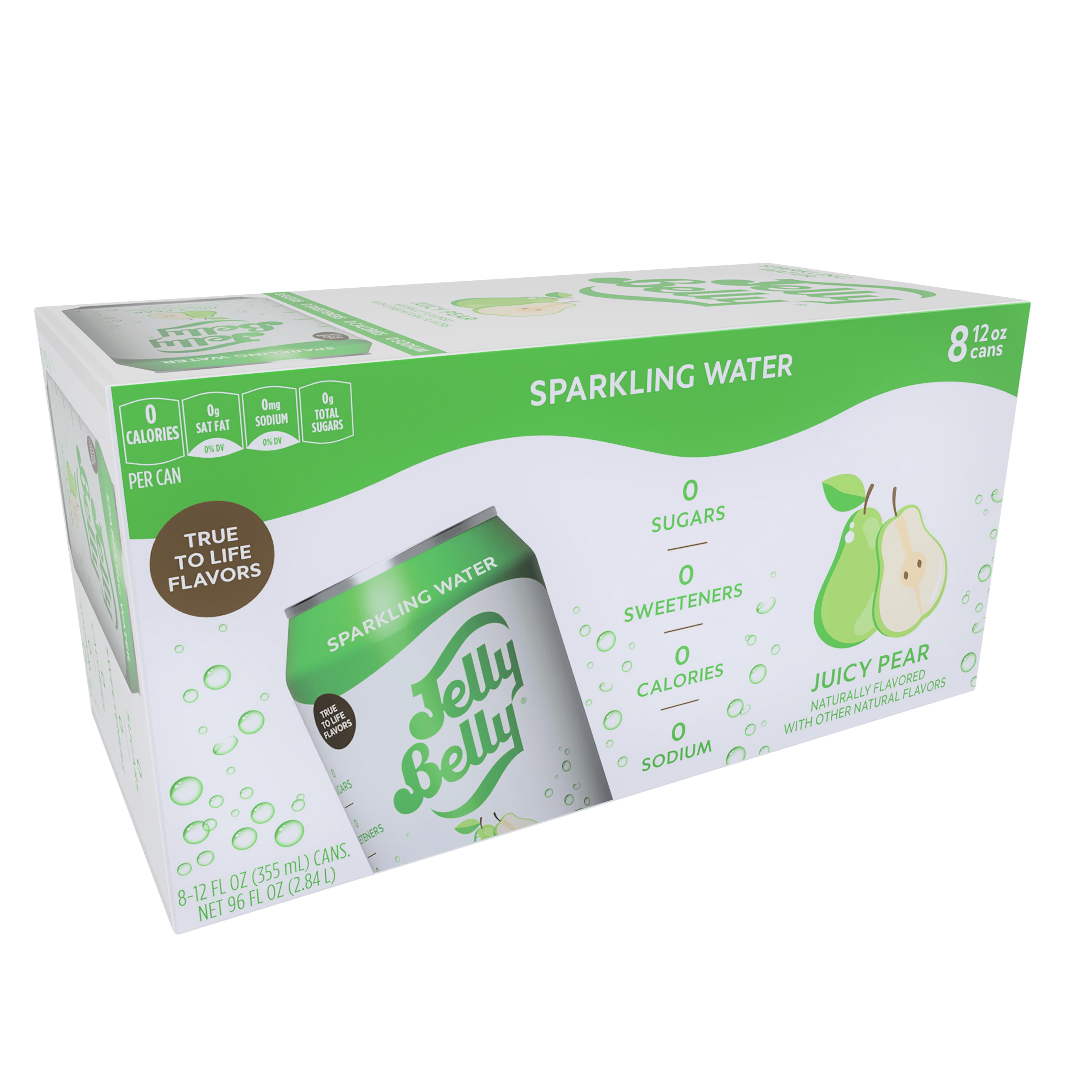 Jelly Belly Juicy Pear Sparkling Water, Sugar Free Carbonated Water, 12
