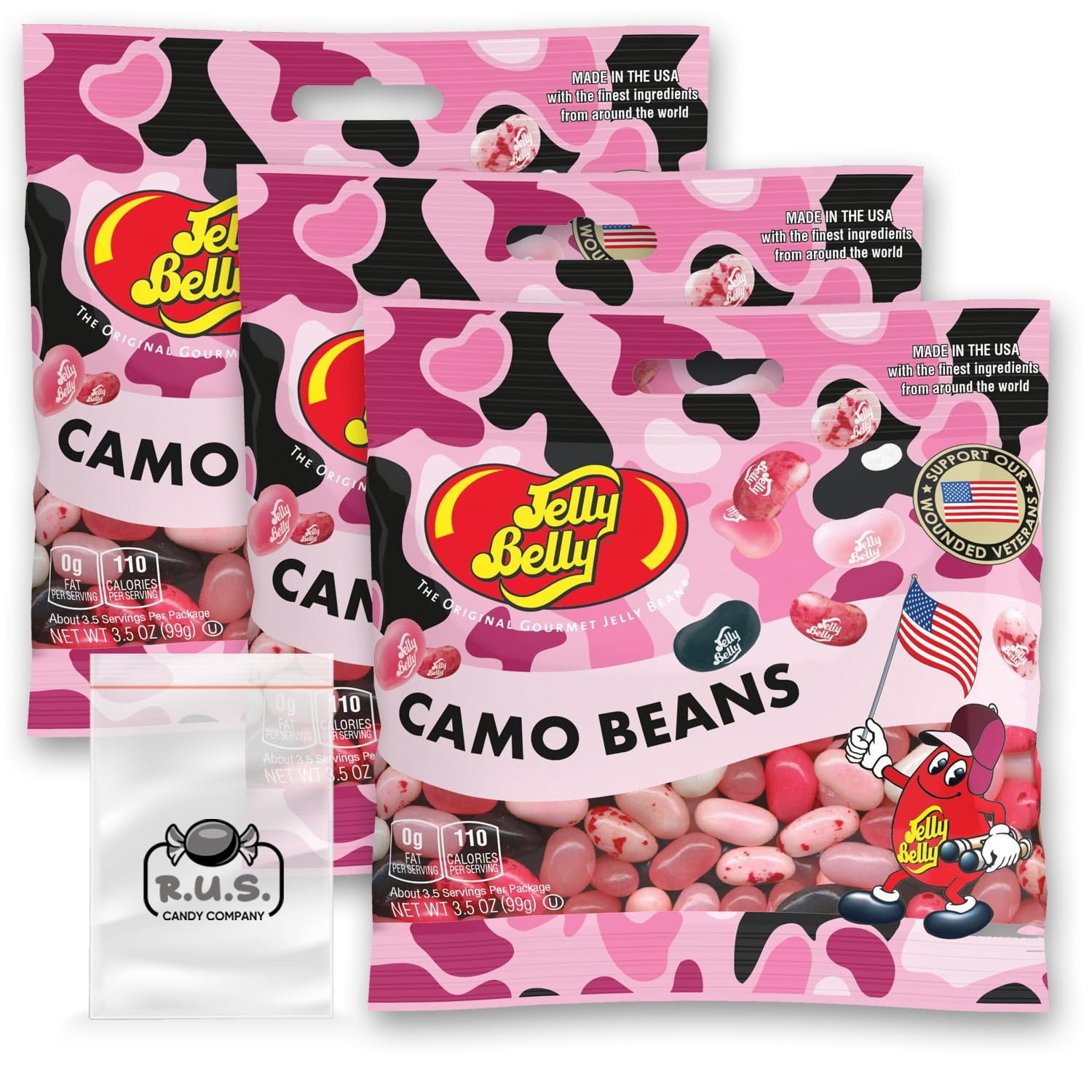 Jelly Belly Pink Camo Mix Jelly Beans- 3 Pack - 3.5 oz Each 