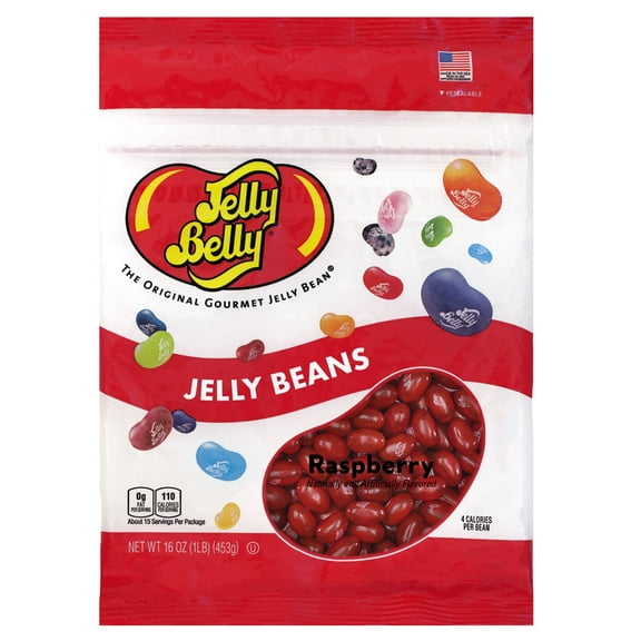 Jelly Belly Raspberry Jelly Beans - 1 Pound (16 Ounces), Raspberry Flavor Candy, Resealable Bag