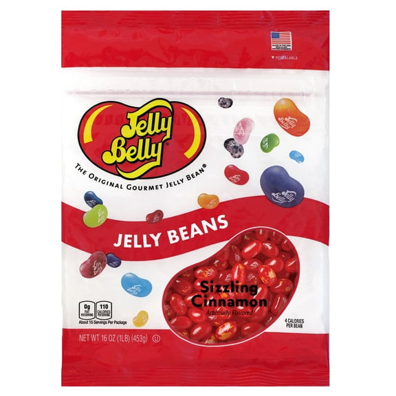 Jelly Belly Sizzling Cinnamon Jelly Beans - 1 Pound (16 Ounces), Hot Cinnamon Candy, Resealable Bag