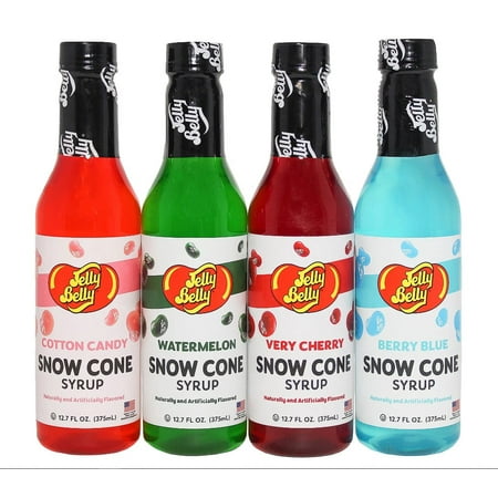 Jelly Belly Snow Cone Syrup, Cherry, Watermelon, Cotton Candy, Berry Blue, 4-Pack (12.7 fl oz.)