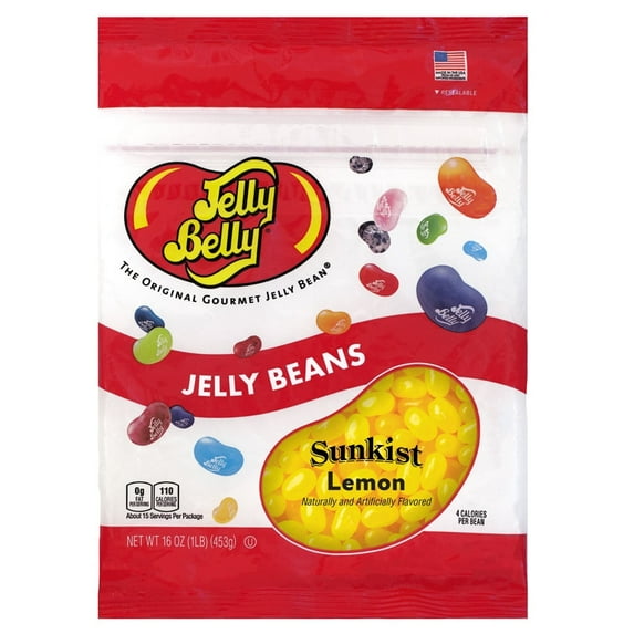 Jelly Belly Sunkist® Lemon Jelly Beans - 1 Pound (16 Ounces), Fresh Lemon Flavor, Resealable Bag