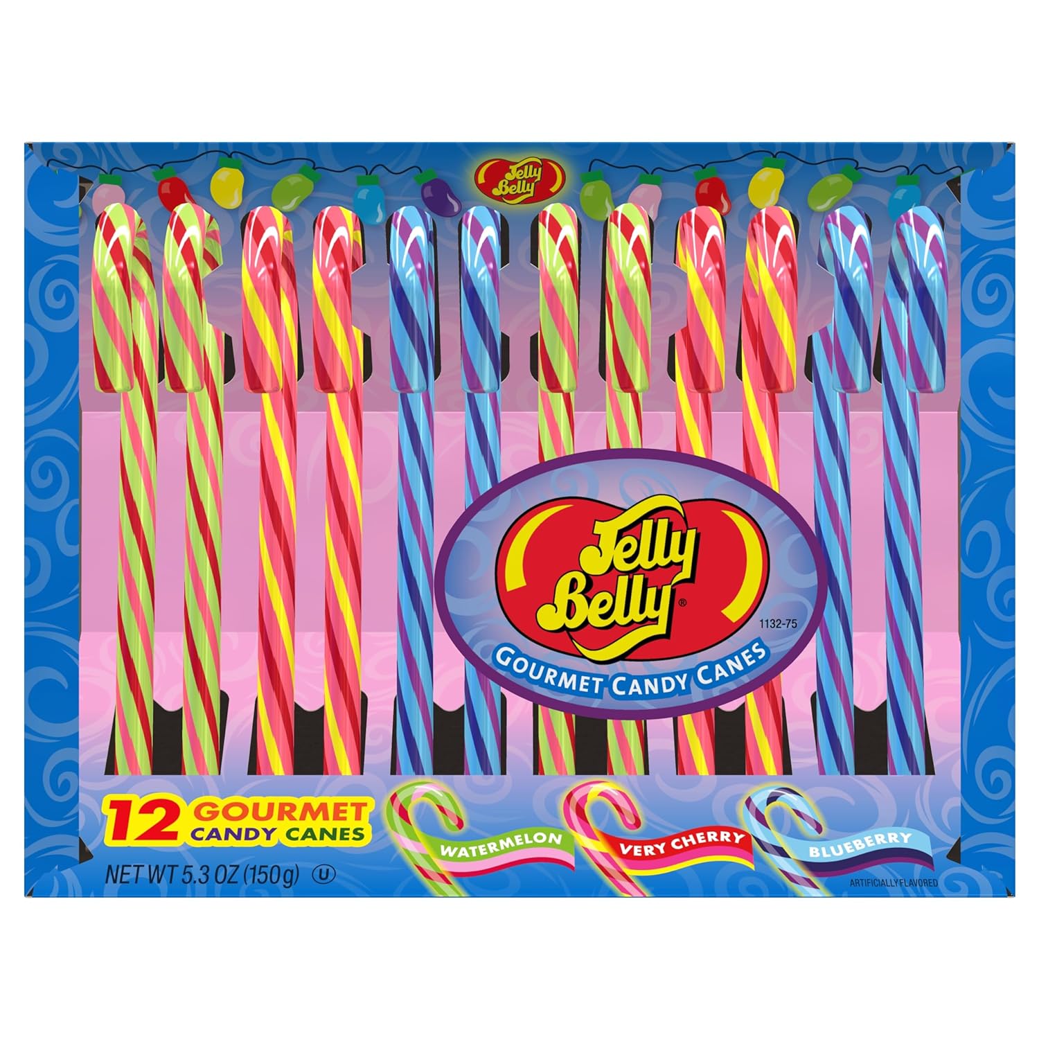 Jelly Belly Watermelon, TuttiFrutti & Blueberry Gourmet Candy Canes Box of 12