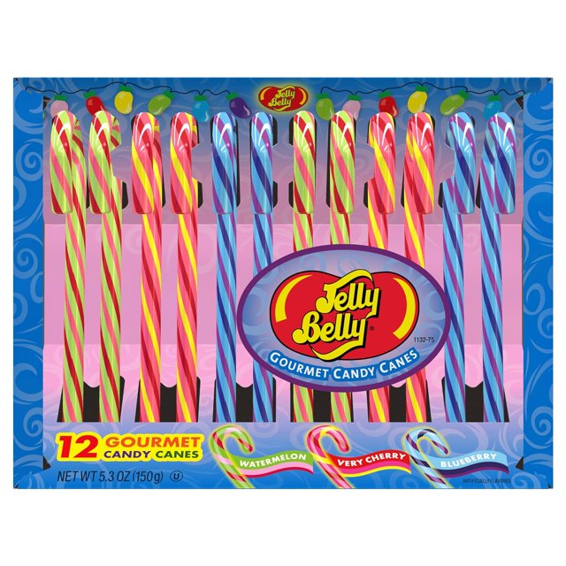 Jelly Belly Watermelon, TuttiFrutti & Blueberry Gourmet Candy Canes Box of 12