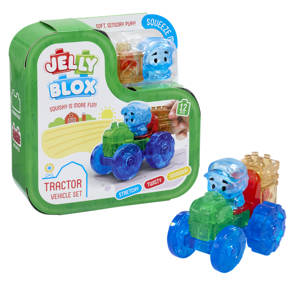 Jelly Blox Tractor Set | Toddler & Preschool Building Blocks | Includes 12 Pieces Kids Can Squeeze, Stretch, Squish | Ages 2+