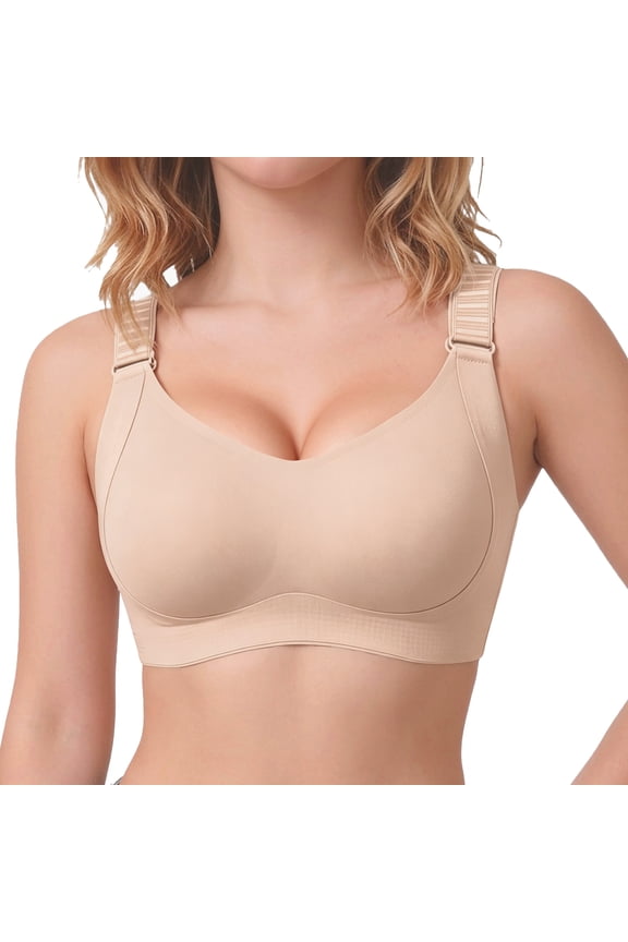 Wireless Full Coverage Bras for Women,Jelly Support Side Smoothing Minimizer Bra Seamless with Wide Ribbed Straps