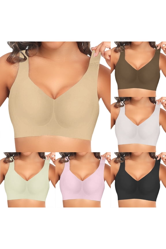 Jelly Bra for Women BWASD No Underwire Wireless Plunge Bralettes Buttery Soft Push Up Support Lift Comfort Full Coverage Sports Bra New Upgrade Beige M-3XL