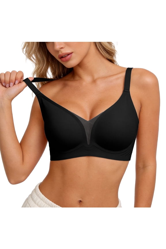 Jelly Bras for Women Wireless Deep V Mesh Bra,Seamless Push Up Bralette with Soft Support, Everyday Comfort T-Shirt Bra for Women, M-3XL