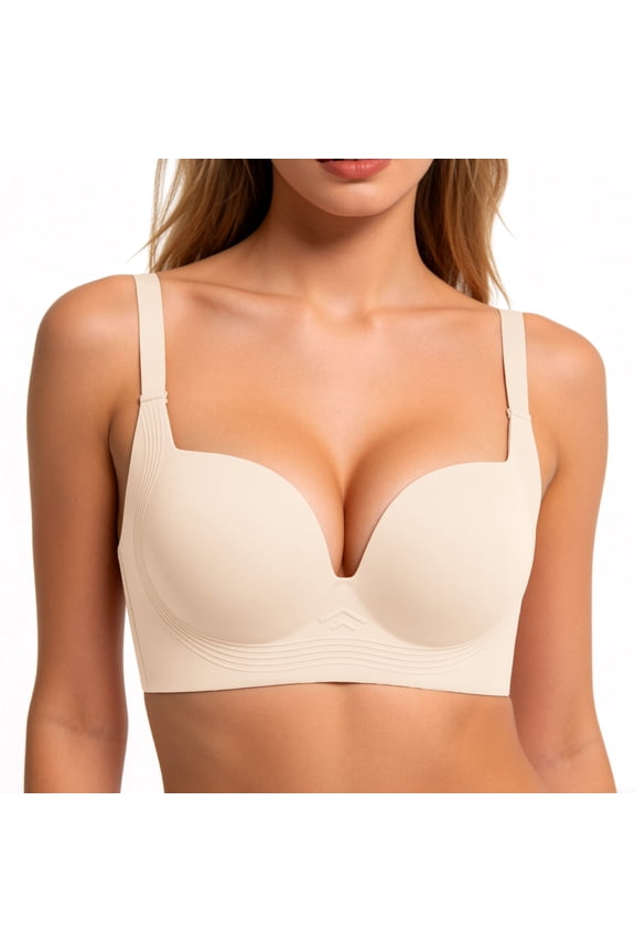 Jelly Bras for Women, Wireless Push Up Demi Bra Half Cup, Seamless T-Shirt Bra with Convertible Straps, S-2XL