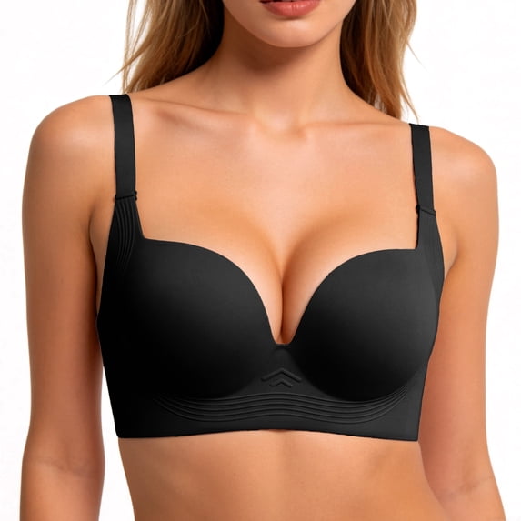 Wireless Push Up Jelly Bras for Women,W-Shape Lift Support,Seamless Smoothing T-Shirt Bra, M-2XL