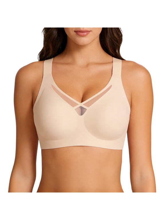 Wireless Jelly Bra for Women, Full Coverage Seamless Bra with Cooling Mesh Trim, Supportive & Breathable, M-3XL