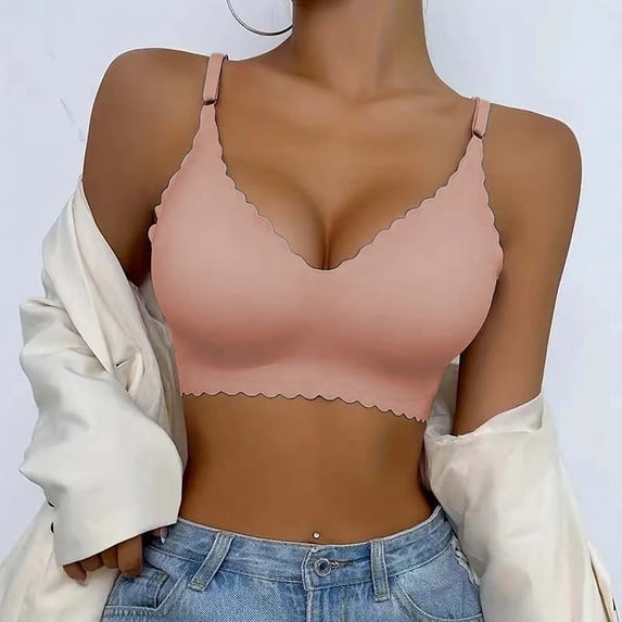 Jelly Bras for Women No Underwire Bras Soft Bras Comfortable Bras Plus Size Bras T Shirt Bra Wireless Bras Sports Bras Seamless Bra Scalloped Edge Thin Padded Bra Buttery Soft Bra Rose Gold