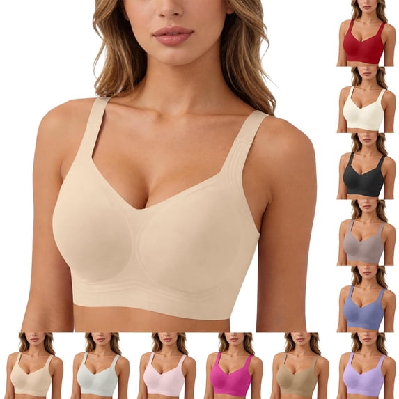 Jelly Bras for Women Push Up, No Underwire Bra, Comfy Soft Buttery Yoga Bralette, Everyday Sport Tshirt Bras, Wirefree Seamless Support | TruBelle,Khaki L